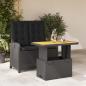Preview: ARDEBO.de - 2-tlg. Garten-Essgruppe mit Kissen Schwarz Poly Rattan