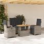 Preview: ARDEBO.de - 4-tlg. Garten-Essgruppe mit Kissen Grau Poly Rattan
