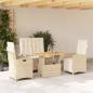 Preview: ARDEBO.de - 4-tlg. Garten-Essgruppe mit Kissen Beige Poly Rattan