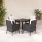 Preview: ARDEBO.de - 5-tlg. Garten-Essgruppe mit Kissen Schwarz Poly Rattan