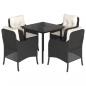 Preview: 5-tlg. Garten-Essgruppe mit Kissen Schwarz Poly Rattan