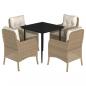 Preview: 5-tlg. Garten-Essgruppe mit Kissen Beige Poly Rattan