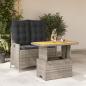 Preview: ARDEBO.de - 2-tlg. Garten-Essgruppe mit Kissen Grau Poly Rattan