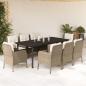 Preview: ARDEBO.de - 9-tlg. Garten-Essgruppe mit Kissen Beige Poly Rattan