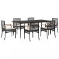 Preview: 7-tlg. Garten-Essgruppe mit Kissen Schwarz Poly Rattan