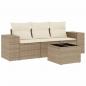 Preview: 4-tlg. Garten-Sofagarnitur mit Kissen Beige Poly Rattan