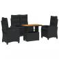 Preview: 4-tlg. Garten-Essgruppe mit Kissen Schwarz Poly Rattan
