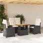 Preview: ARDEBO.de - 4-tlg. Garten-Essgruppe mit Kissen Schwarz Poly Rattan