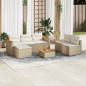 Preview: ARDEBO.de - 5-tlg. Garten-Sofagarnitur mit Kissen Beige Poly Rattan Akazie