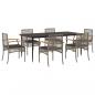 Preview: 7-tlg. Garten-Essgruppe mit Kissen Grau Poly Rattan