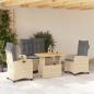 Preview: ARDEBO.de - 4-tlg. Garten-Essgruppe mit Kissen Beige Poly Rattan