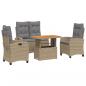 Preview: 4-tlg. Garten-Essgruppe mit Kissen Beige Poly Rattan