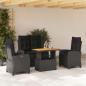 Preview: ARDEBO.de - 4-tlg. Garten-Essgruppe mit Kissen Schwarz Poly Rattan