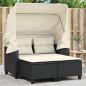 Preview: ARDEBO.de - Gartensofa 2-Sitzer mit Dach und Hockern Schwarz Poly Rattan