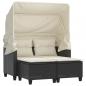Preview: Gartensofa 2-Sitzer mit Dach und Hockern Schwarz Poly Rattan