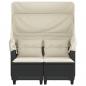 Preview: Gartensofa 2-Sitzer mit Dach und Hockern Schwarz Poly Rattan