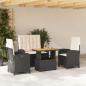 Preview: ARDEBO.de - 4-tlg. Garten-Essgruppe mit Kissen Schwarz Poly Rattan