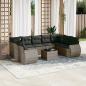 Preview: ARDEBO.de - 10-tlg. Garten-Sofagarnitur mit Kissen Grau Poly Rattan