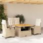 Preview: ARDEBO.de - 4-tlg. Garten-Essgruppe mit Kissen Beige Poly Rattan