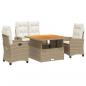 Preview: 4-tlg. Garten-Essgruppe mit Kissen Beige Poly Rattan