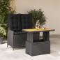 Preview: ARDEBO.de - 2-tlg. Garten-Essgruppe mit Kissen Schwarz Poly Rattan