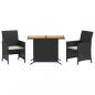 Preview: 3-tlg. Bistro-Set mit Kissen Schwarz Poly Rattan