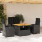 Preview: ARDEBO.de - 4-tlg. Garten-Essgruppe mit Kissen Schwarz Poly Rattan