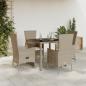 Preview: ARDEBO.de - 5-tlg. Garten-Essgruppe mit Kissen Beige Poly Rattan