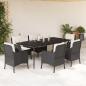 Preview: ARDEBO.de - 7-tlg. Garten-Essgruppe mit Kissen Schwarz Poly Rattan