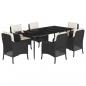 Preview: 7-tlg. Garten-Essgruppe mit Kissen Schwarz Poly Rattan