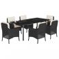 Preview: 7-tlg. Garten-Essgruppe mit Kissen Schwarz Poly Rattan
