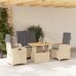 Preview: ARDEBO.de - 4-tlg. Garten-Essgruppe mit Kissen Beige Poly Rattan