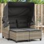 Preview: ARDEBO.de - Gartensofa 2-Sitzer mit Dach und Hockern Hellgrau Poly Rattan