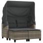 Preview: Gartensofa 2-Sitzer mit Dach und Hockern Hellgrau Poly Rattan