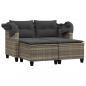Preview: Gartensofa 2-Sitzer mit Dach und Hockern Hellgrau Poly Rattan