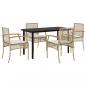 Preview: 5-tlg. Garten-Essgruppe mit Kissen Beige Poly Rattan