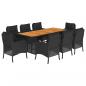 Preview: ARDEBO.de - 9-tlg. Garten-Essgruppe mit Kissen Schwarz Poly Rattan
