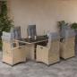 Preview: ARDEBO.de - 7-tlg. Garten-Essgruppe mit Kissen Beigemischung Poly Rattan
