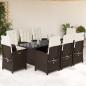 Preview: ARDEBO.de - 9-tlg. Garten-Essgruppe mit Kissen Braun Poly Rattan