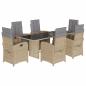Preview: 7-tlg. Garten-Essgruppe mit Kissen Beige Poly Rattan