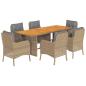 Preview: ARDEBO.de - 7-tlg. Garten-Essgruppe mit Kissen Beige Poly Rattan