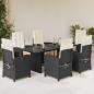 Preview: ARDEBO.de - 7-tlg. Garten-Essgruppe mit Kissen Schwarz Poly Rattan