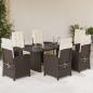Preview: ARDEBO.de - 7-tlg. Garten-Essgruppe mit Kissen Braun Poly Rattan