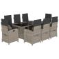 Preview: 9-tlg. Garten-Essgruppe mit Kissen Hellgrau Poly Rattan
