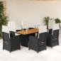 Preview: ARDEBO.de - 7-tlg. Garten-Essgruppe mit Kissen Schwarz Poly Rattan