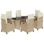 Preview: 7-tlg. Garten-Essgruppe mit Kissen Beige Poly Rattan