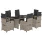 Preview: 7-tlg. Garten-Essgruppe mit Kissen Hellgrau Poly Rattan