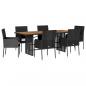 Preview: ARDEBO.de - 7-tlg. Garten-Essgruppe mit Kissen Schwarz Poly Rattan