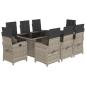 Preview: ARDEBO.de - 9-tlg. Garten-Essgruppe mit Kissen Hellgrau Poly Rattan