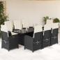 Preview: ARDEBO.de - 9-tlg. Garten-Essgruppe mit Kissen Schwarz Poly Rattan